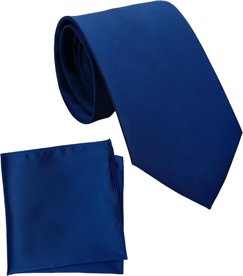 ZENXUS Regular Tie and Pocket Square for Men, Solid Color Necktie Set, 3.2 inch Standard Width - Image 1